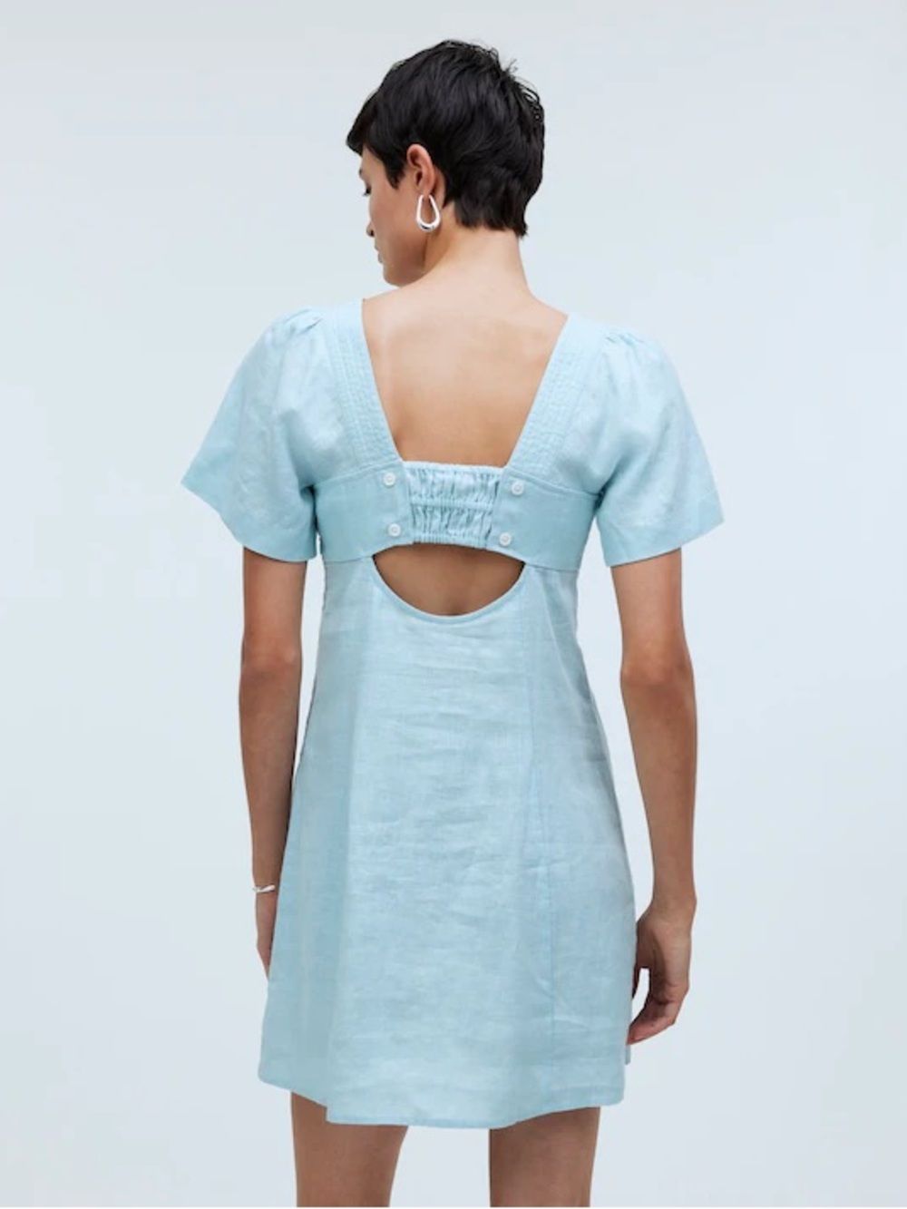 NWT MADEWELL Square-Neck Mini Dress in 100% Linen Blue Heron Light Blue Size 16 - Picture 13 of 13